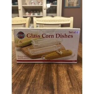 Vintage Norpro 5411 Glass Corn Dishes Set of 4 Corn on Cob Original Box